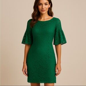 Lauren Ralph Lauren Floral Lace Overlay Midi Dress in Lush Emerald Green